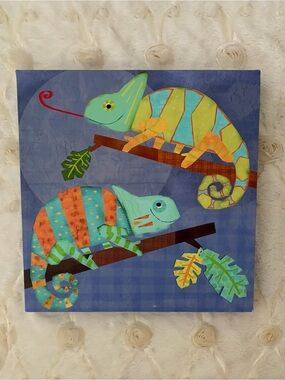 🦎 HANDMADE CANVAS Oopsy Daisy Fine Art Colorful Chameleons Stretched Canvas Art